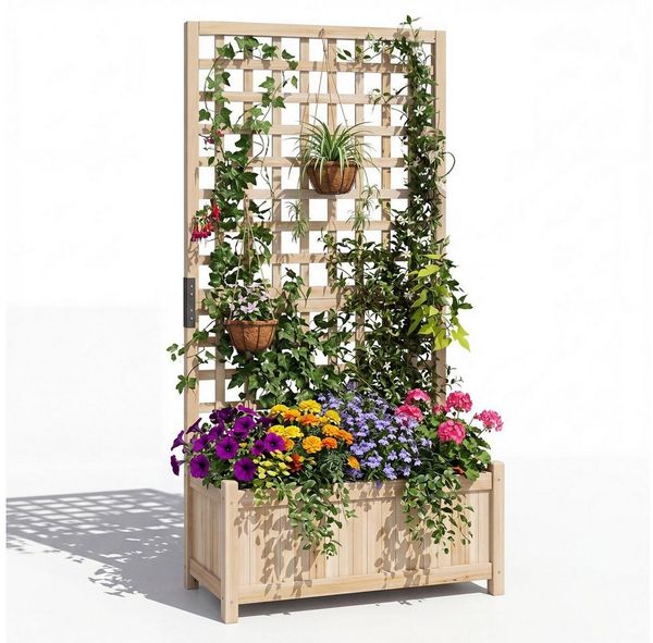 COSTWAY Blumenkasten (1 St), Pflanzkasten, Hochbeet mit Rankgitter, für Kletterpflanzen