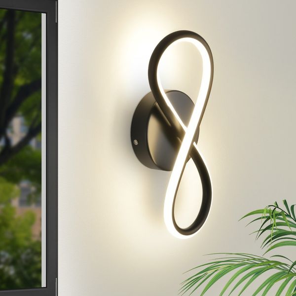ZMH Wandleuchte Innen LED Wandlampe Schwarz: Wand Lampe für Treppenhaus Schlafzimmer Wohnzimmer Korridor Kühles Modern Design 7W Kurvendesign Dekorativ Wandleuchten Warmweiß 3000K