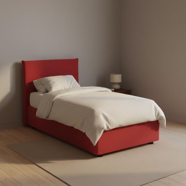 Talamo Italia - Brunella-Einzelbett, Bettkasten mit Stoffbezug, 100 % Made in Italy, Öffnung vorne, inklusive Matratze 80x190 cm, Rot