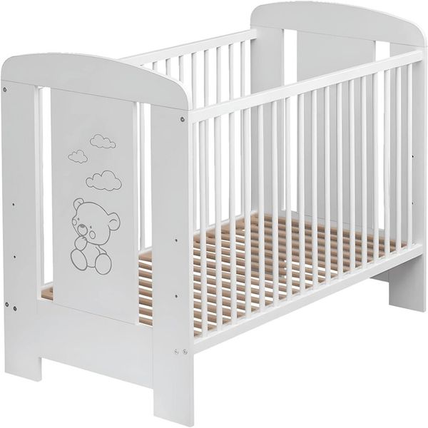 Best for Kids Babybett Babybett 120x60 cm mit und ohne Matratze, 4-teilig, aus Buchenholz, Kinderbett, Babybett 60x120 cm mit 3 herausnehmbare Schlupfsprossen
