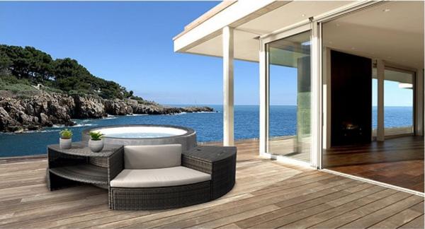 NetSpa Vita Premium Whirlpool halbstarr rund für 6 Personen Ø 184 x 73 cm inkl. Umrandung mit Mobili Bild 2