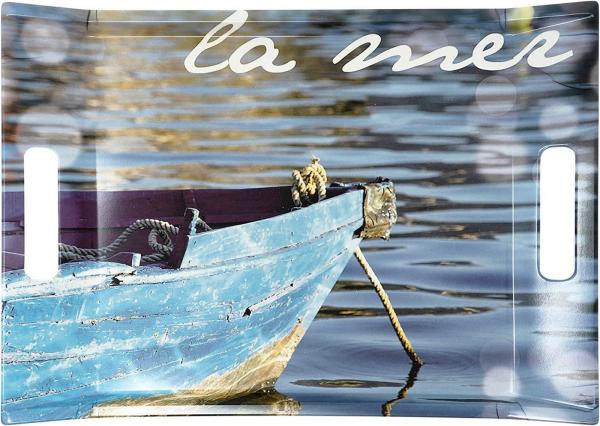 Lashuma Tablett Meer, Melamin, (1-tlg), Blaues Dekotablett 38x27 cm mit Griffen