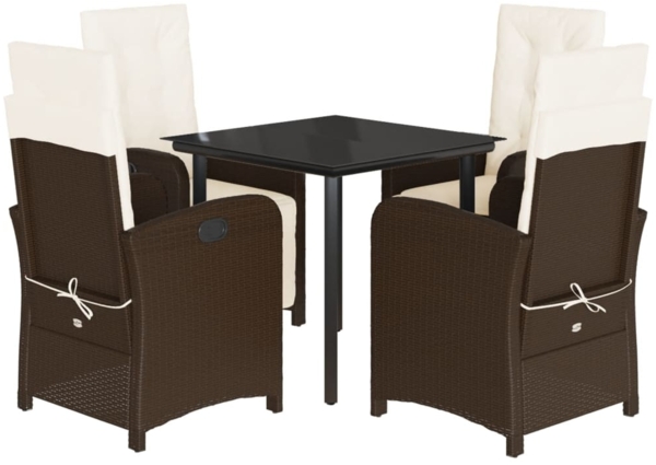vidaXL 5-tlg. Garten-Essgruppe mit Kissen Braun Poly Rattan 3212550