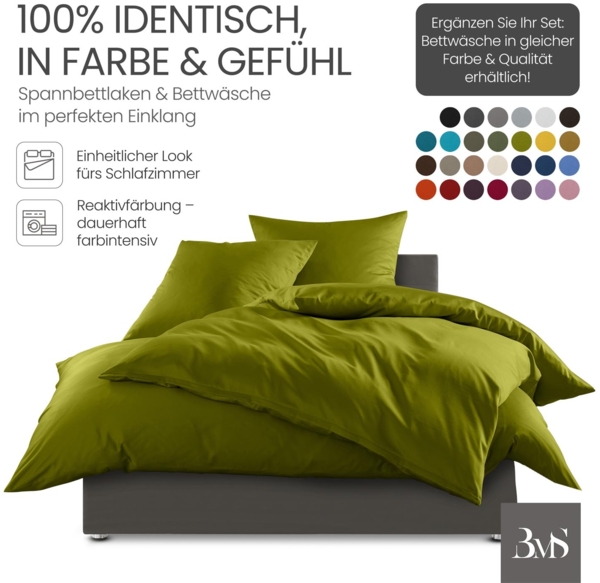 Bettwaesche-mit-Stil Mako-Satin Spannbettlaken grün 180x200cm Höhe 31-40cm Bild 2