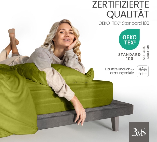 Bettwaesche-mit-Stil Mako-Satin Spannbettlaken grün 180x200cm Höhe 31-40cm Bild 4