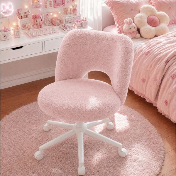 Klyvvo Drehstuhl mit Rollen, Atmungsaktive Kuschelige Teddyfell Schminkstuhl (1 St), höhenverstellbar, für Homeoffice, Büro, Zimmer