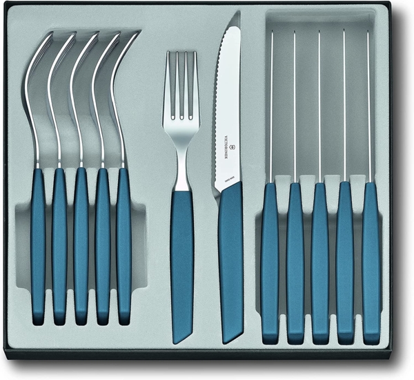 Victorinox Swiss Modern Besteck-Set für 6 Personen, 12-teilig, inkl. scharfe Messer mit Wellenschliff, Kunststoffgriffe, Kornblumen-Blau Bild 1