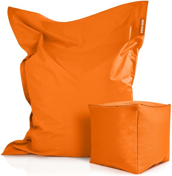 Green Bean® 2er Set XXL Sitzsack inkl. Poufmit mit EPS-Perlen - Riesensitzsack 140x180 Liege-Kissen Bean-Bag - Orange