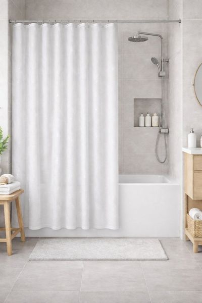 Clever-Kauf-24 Duschvorhang Textil-Duschvorhang Strass weiß silber, BxH 180x200cm, Breite 180 cm (1-tlg)