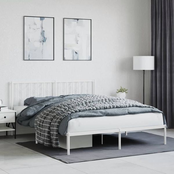 vidaXL Bettgestell mit Kopfteil Metall Weiß 160x200 cm 374489