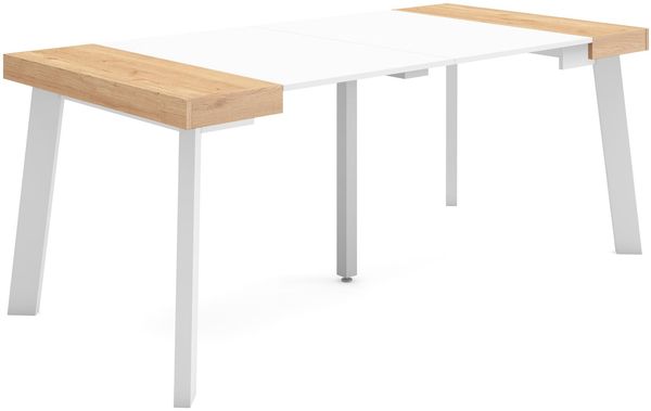 Skraut Home | Ausziehbarertisch | Multifunktionaler ausziehbarer | 180 | Für 8 Gäste | Hölzerne Beine | Moderner Stil | Eiche und weiß