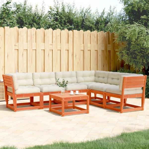 vidaXL 6-tlg. Garten-Sofagarnitur mit Kissen Wachsbraun Kiefernholz 3217022