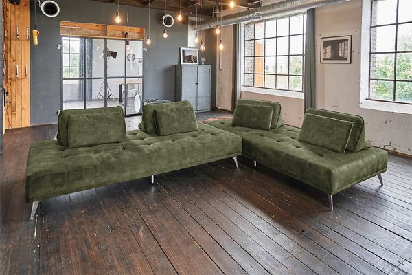 KAWOLA Sofa WIOLO Ecksofa velvet moosgrün 80 x 240 x 350 cm