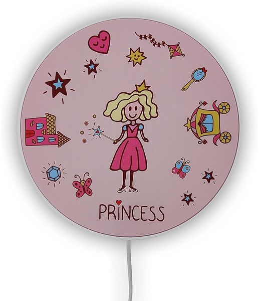 Kinderzimmer Wandlampe Prinzessin Ø 25cm mit Schalter, Kabel, Stecker & E14 LED Bild 2