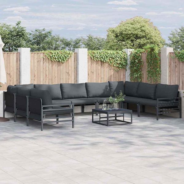 vidaXL Gartensofa-set mit Kissen 9 pcs Schwarz Stahl 3379014