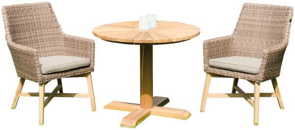 Sonnenpartner 3-teilige Sitzgruppe Helios & Solis Ø 90 cm Aluminium/Teakholz mit Polyrattan rustic-s