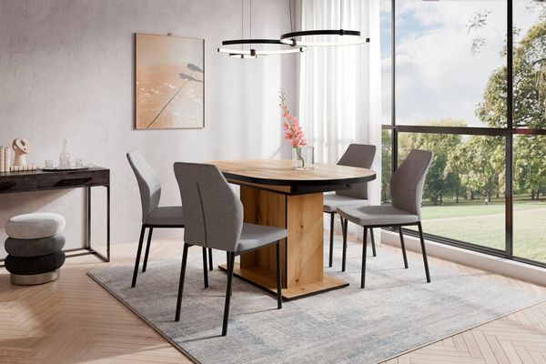 OTTO home Essgruppe Basel, Tischgruppe mit 4 Stühlen, Esstisch ausziehbar 140 - 180 cm, (Set, 5-tlg, Otto's DAUERTIEFPREIS), BESTSELLER, Sitzgruppe, Tisch, Stühle, ovale Tischplatte, Säulentisch