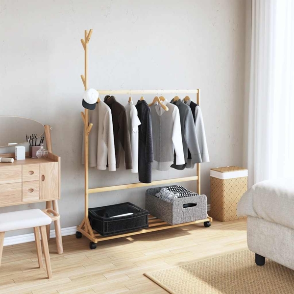 vidaXL Kleiderständer mit Haken und Rollen 100x35x157 cm Bambus 4008915