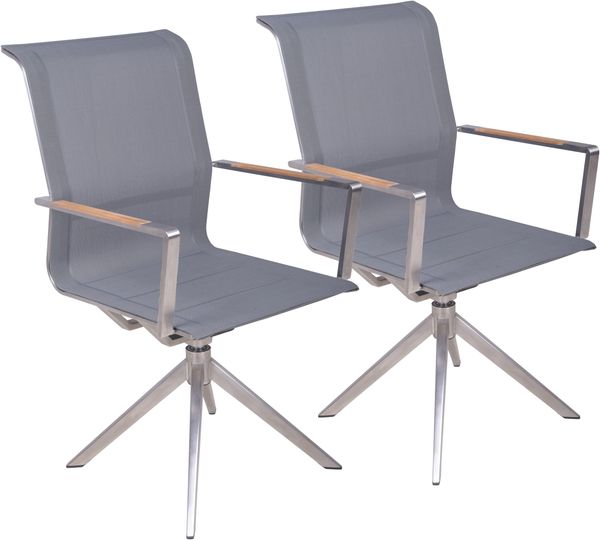 Gartenstuhl LINA 2er Set - Edelstahl Grau 95x63x54cm | Drehstuhl Essstuhl Terrassenstuhl