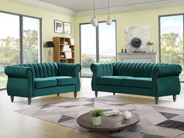 Vente-unique - TRUMBO Couchgarnitur SamtStoff Grün - B 78 cm x H 77 cm x L 150 cm195 cm