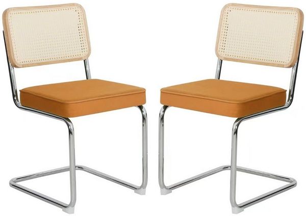 REDOM Esszimmerstuhl Rattan Seiten Akzentstühle mit Chrombeinen (Moderne Mid-Century Breuer Design Stühle, Gepolsterte Esszimmer, 2 St)