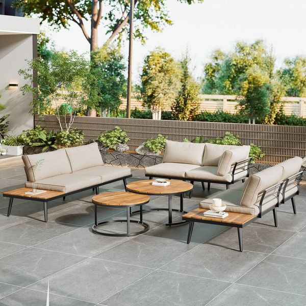 Celya Gartenlounge-Set Gartenlounge-Set, für 5-6 Personen, Gartenmöbel, (2x2er Sofa, 2x Einzelsessel, 2x Tisch, Essgruppe 6-teilig, Beige), Gestell aus verzinktem Eisen