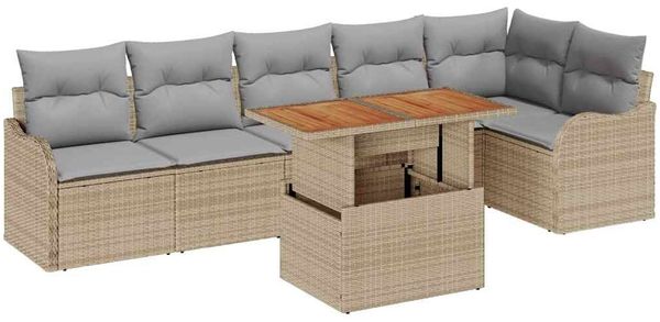 vidaXL Garten-Sofa-Set mit Kissen 7 pcs Beige und Hellgrau 3349468 Bild 2