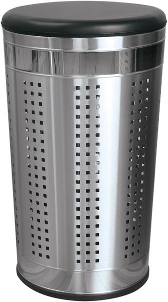 MSV Wäschetonne Wäschekorb Wäschesammler Wäschetruhe mit Sitzkissen Rund, 60,5 cm Höhe Metall Schwarz/Silber