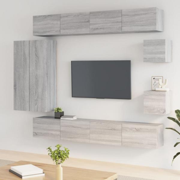 8-tlg. TV-Schrank-Set Grau Sonoma Holzwerkstoff (Farbe: Grau)