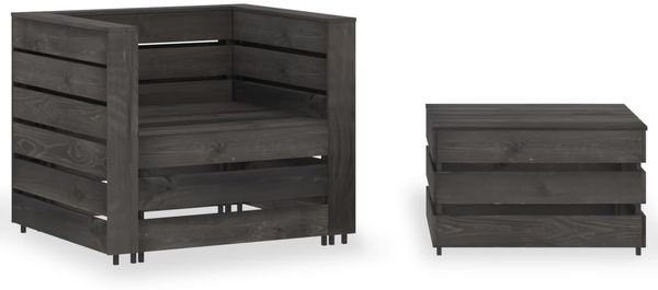 vidaXL 2-tlg. Garten-Paletten-Lounge-Set Kiefernholz Grau Imprägniert 316199