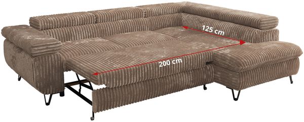 MKS Möbel 'Pablo L-Form' Ecksofa mit Schlaffunktion, verstellbare Kopfstützen, Braun, Cordstoff, Visco Topper, Rechts Bild 7