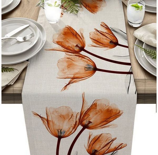 Diwzbyn Tischläufer Mode Pflanzen Blumen Tischläufer Tischdecke Bohemian Tabelle Flagge, für Küche Esstisch, Abwaschbar, Outdoor Urlaub Party Dekor 33x183 cm