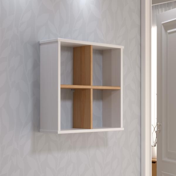 Inter-Furn Mestre - Wandboard mit Regale - Massivholz Kiefer, Weiß lackiert - B/H/T: 50 / 50 / 16 cm