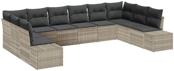 vidaXL Gartensofa-set mit Kissen 10 pcs Hellgrau Polyrattan 3355911