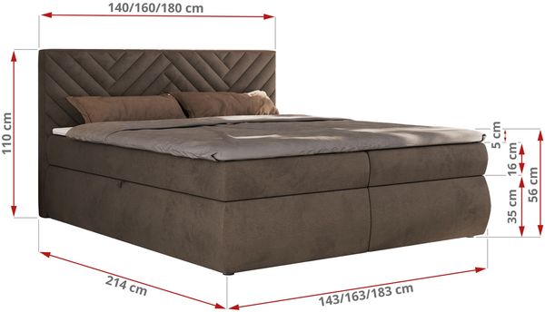 Boxspringbett AVERTA 160 x 200 cm mit Bettkasten und Topper, Doppelbett mit Bonnell-Federkernmatratze, gepolstertem Kopfteil, Stauraum, modernes Schlafzimmer Bett - Braun Velvet - H3 Bild 6