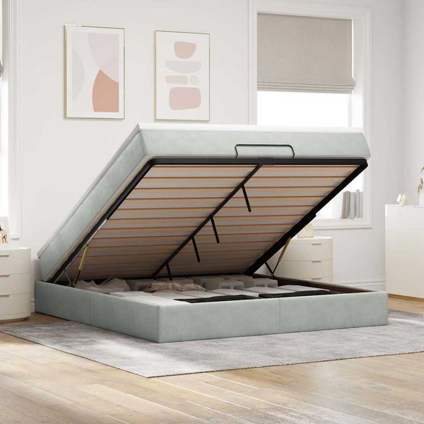 vidaXL Ottoman-Bett mit Matratze Hellgrau 160x200 cm Samt 3311195