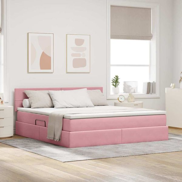 vidaXL Aufbewahrungsbett mit Matratze Rosa 180 x 200 cm Samt 3370778