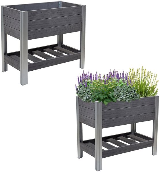 Hochbeet mit Ablage 79x46x74 cm 65 Liter Holzoptik robust witterungsbeständig Kräuterbeet Anthrazit