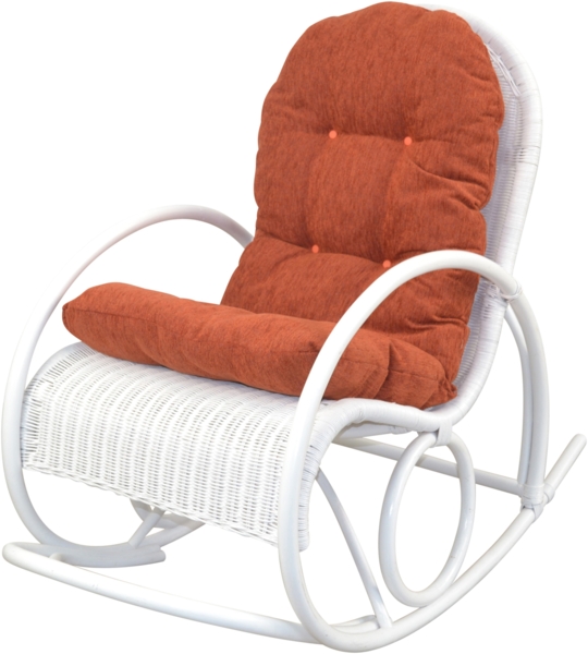 Schaukelstuhl aus Rattan handgefertigt, weiß inkl. Kissen terra