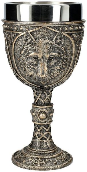 Figuren Shop GmbH Becher Kelch Wolf - Wild Thirst - Fantasy Dekoration Weinkelch Becher Deko, Kunststein (Polyresin), Edelstahl