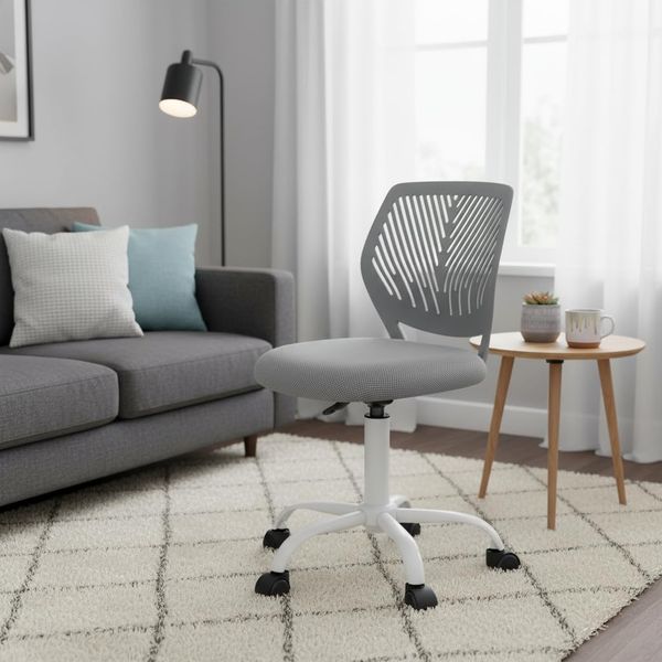 FurnitureR Wohnzimmer Sessel & Stühle ergonomischer Drehstuhl ohne Armlehnen, höhenverstellbar, Netzstoff, Metallfuß mit Rollen, 38x40 cm Sitz, 32cm Rückenlehne, Dunkelgrau