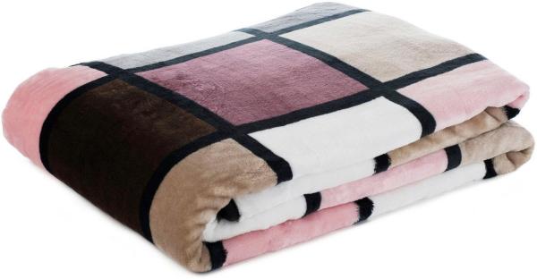 Gözze - Weiche Kuscheldecke, Cashmere Feeling, Hohes Stoffgewicht 500 g/m², Antigua, 150x200 cm - Altrosa/Taupe/Beere