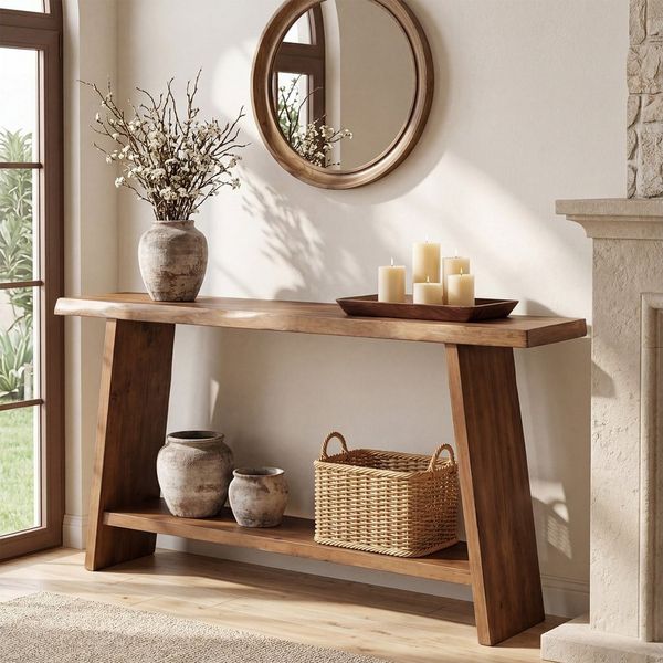 Tribesigns Konsolentisch Massivholz-Konsolentisch 160 cm, 2-stufiger Flurtisch mit Ablage