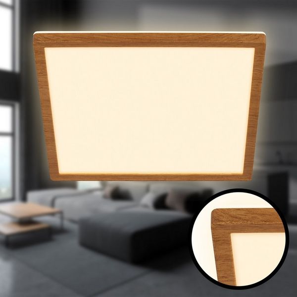 BRILONER - LED Deckenlampe mit indirektem Licht, flach, warmweißes Licht, Lampe, Deckenleuchte, Wohnzimmerlampe, LED Panel, Küchenlampe, Schlafzimmerlampe, 29 x 29 x 3 cm, Holzrahmen