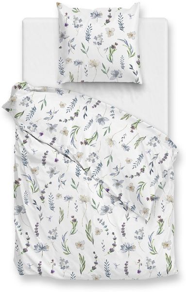 Zohome Cotton Bettwäsche 135x200 Severine White Gräser Blumen Blätter grün