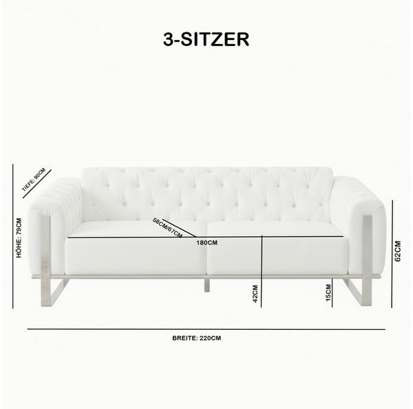 Palms-Store Sofa Liva in 4 Stoff- und 3 Fußfarben kombinierbar mit Knopfheftung, Spar-Set, 3-Sitzer mit Schlaffunktion