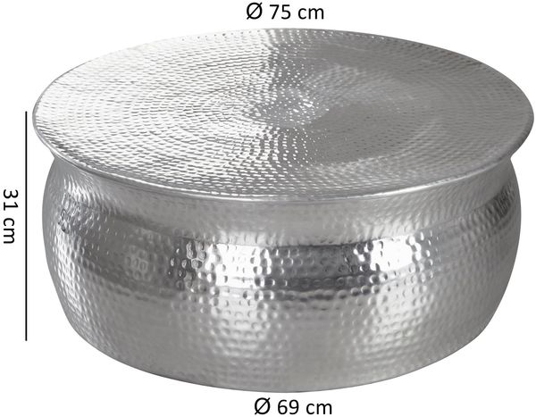 Wohnling Couchtisch KAREM 75 x 31 x 75 cm Aluminium Beistelltisch orientalisch rund, Silber Bild 7