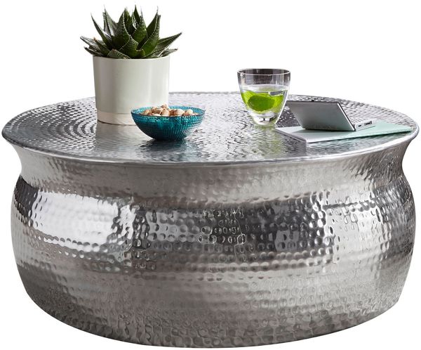 Wohnling Couchtisch KAREM 75 x 31 x 75 cm Aluminium Beistelltisch orientalisch rund, Silber Bild 2