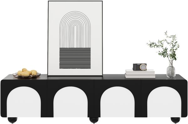 TV-Schrank 180 x 38 x 45 cm aus MDF, Schwarz/Weiß, mit 2 Schubladen, 2 Türen & Kabeldurchführungen Bild 7