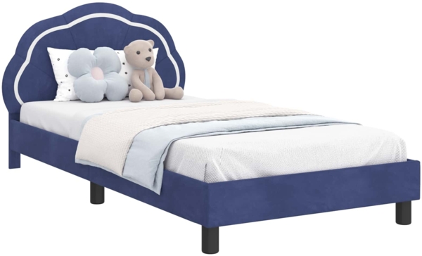 vidaXL Kinderbettgestell mit Kopfteil Polizeiblau 90x200 cm Samt 42010928